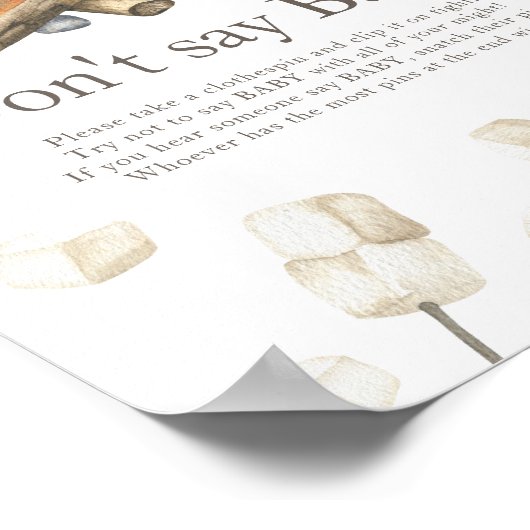 Poster S'more baby shower - Ne dites pas bébé (Coin)