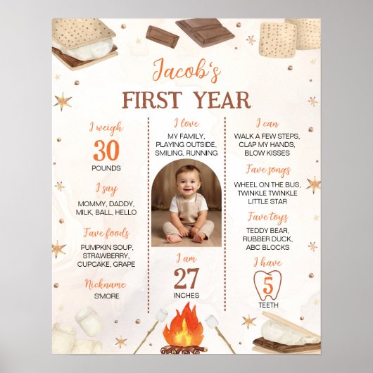 Poster S'more Campfire 1er Anniversaire Photo Jalon (Devant)