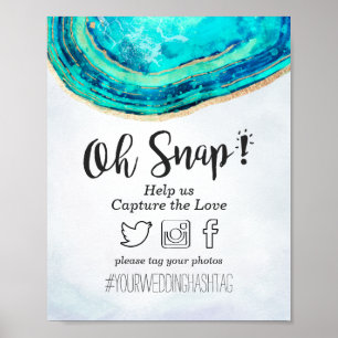 Poster Snap Hashtag Mariage Décor Turquoise & Gold Agate