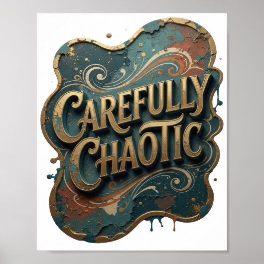 Poster Snappy Gold CAREFULLY CHAOTIC Texte Art 3D v2 (Devant)