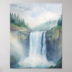 Poster Snoqualmie Falls, WA Aquarelle Peinture