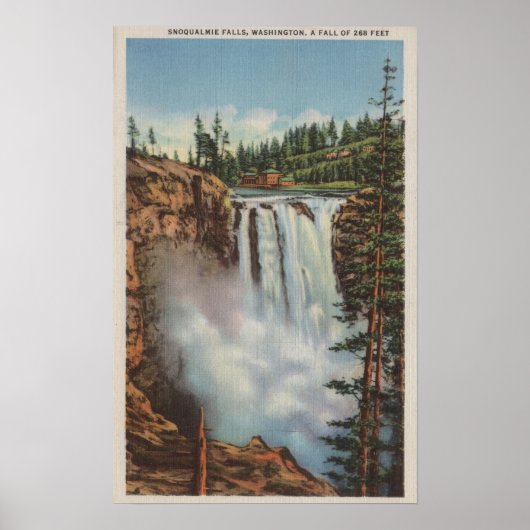 Poster Snoqualmie Falls, WA - Vue des chutes au sommet (Devant)