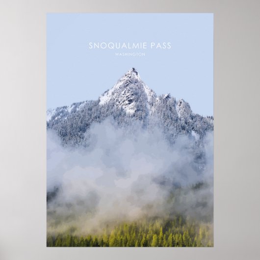 Poster Snoqualmie Pass, Washington Illustration de voyage (Devant)