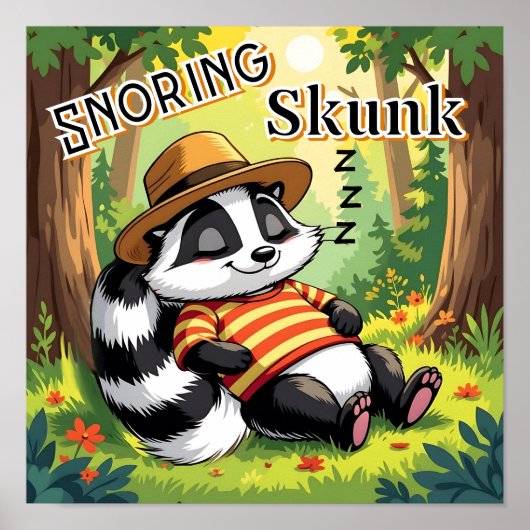 Poster Snording Skunk | Belle caricature de l'art de la p (Devant)