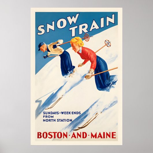 Poster Snow Trains Skiing Boston and Maine Vintage Ski (Devant)
