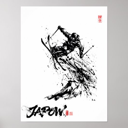Poster Snowboard Brush Art - Skier Jump (Devant)