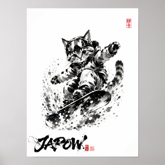 Poster Snowboard Brush Art - Snowboarder cat (Devant)