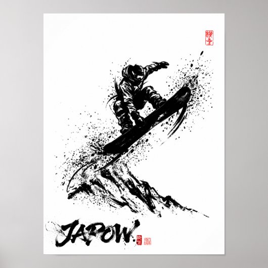Poster Snowboard Brush Art - Snowboarder Grab Jump (Devant)