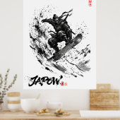 Poster Snowboard Brush Art - Snowboarder Ninja (Cuisine)