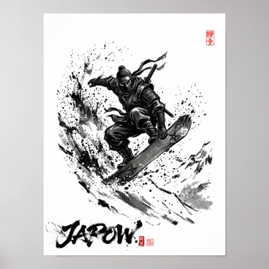 Poster Snowboard Brush Art - Snowboarder Ninja (Devant)