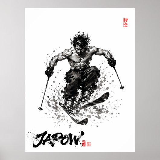 Poster Snowboard Brush Art - Standing Samurai Musashi ski (Devant)