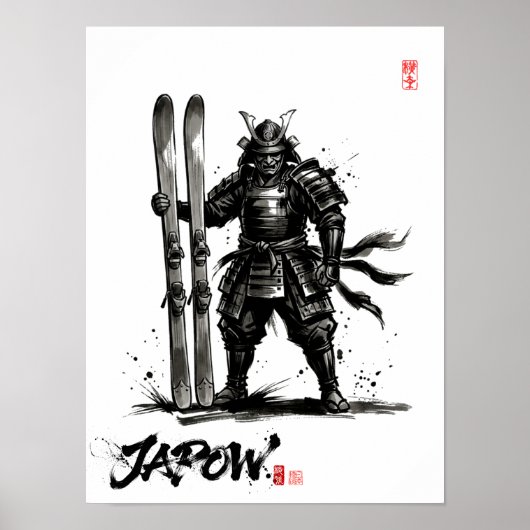 Poster Snowboard Brush Art - Standing Samurai Ski (Devant)