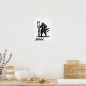 Poster Snowboard Brush Art - Standing Samurai Ski (Cuisine)