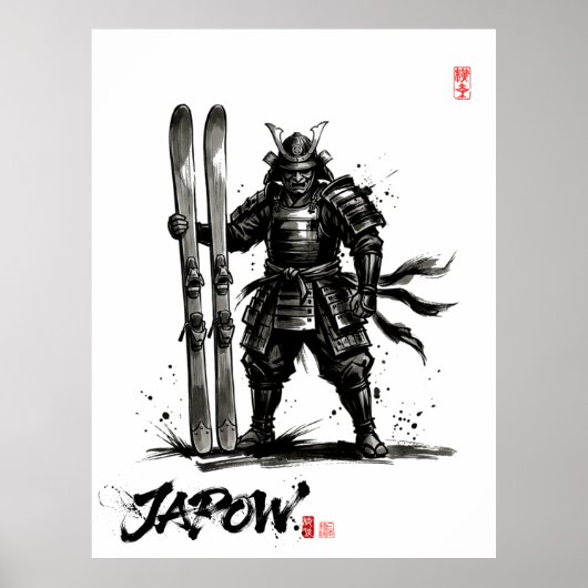Poster Snowboard Brush Art - Standing Samurai Ski (Devant)