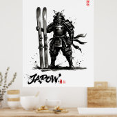 Poster Snowboard Brush Art - Standing Samurai Ski (Cuisine)