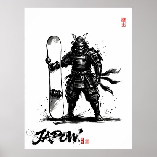 Poster Snowboard Brush Art - Standing Samurai Snowboard (Devant)