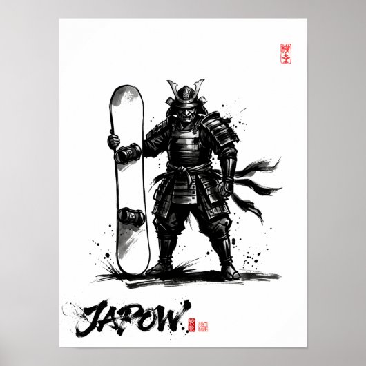 Poster Snowboard Brush Art - Standing Samurai Snowboard (Devant)