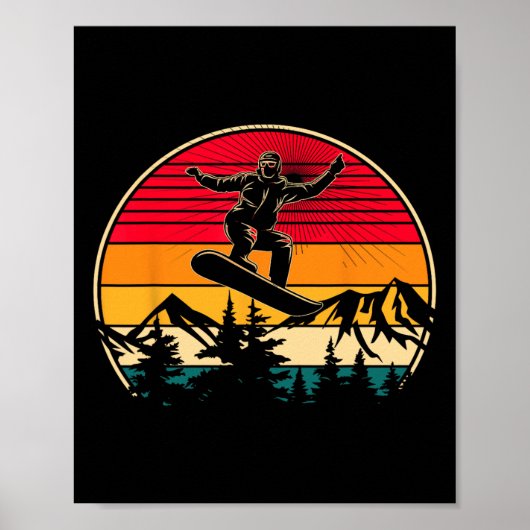 Poster Snowboard Retro Sunset Style Snowboard Winter S (Devant)