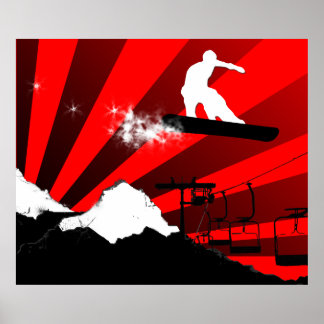 Poster snowboard. rouge.
