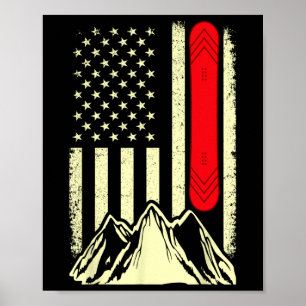 Poster Snowboard Ski Snowboard Drapeau américain Snowbo