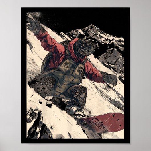 Poster Snowboard Tortoise Alpine Mountain Ski Resort T (Devant)