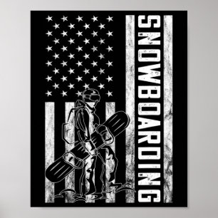 Poster Snowboard Vintage Snowboardeur Etats-Unis Drapeau 