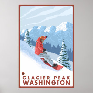 Poster Snowboarder Scender - Glacier Peak, Washington