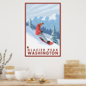 Poster Snowboarder Scender - Glacier Peak, Washington (Cuisine)