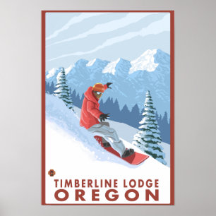 Poster Snowboarder Scene - Timberline Lodge, Oregon