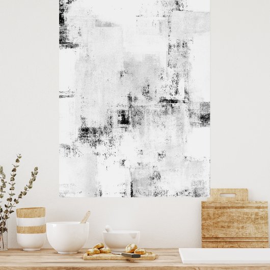 Poster 'Snowfall' Noir et Blanc Abstrait Ar (Cuisine)