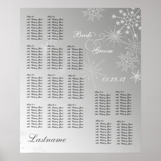 Poster Snowflake Gem Argent Mariage Carte de siège (Devant)