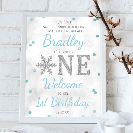 Poster Snowflake Hiver 1er anniversaire Bienvenue