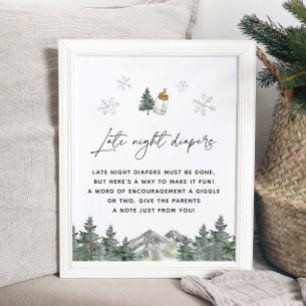 Poster Snowflake Mountain Baby shower Late Night Diapos