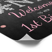 Poster Snowflake Winter Chalkboard 1er anniversaire Bienv (Coin)