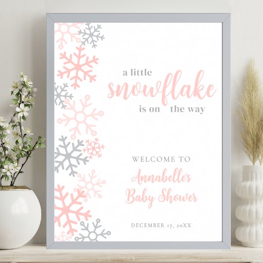 Poster Snowflake Winter Girl Baby Shower Welcome Sign