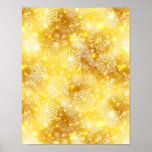 Poster Snowflakes on golden<br><div class="desc">vector seamless pattern with fluffy white snowflakes on a golden background</div>