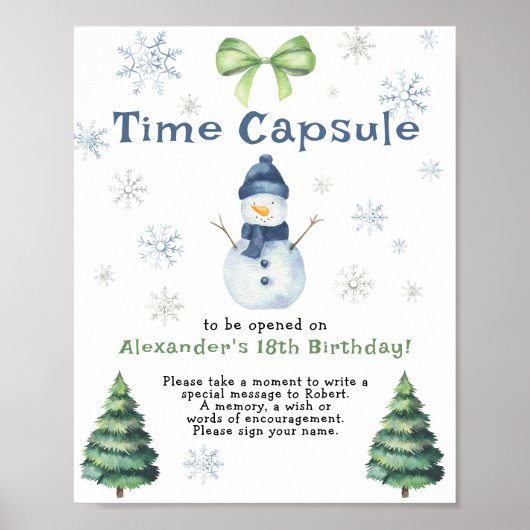 Poster Snowman À feuillage persistant Time Capsule 1er an (Devant)