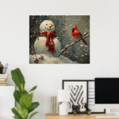 Poster Snowman and a Cardinal Oil Painting (Bureau à domicile)