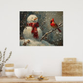 Poster Snowman and a Cardinal Oil Painting (Cuisine)