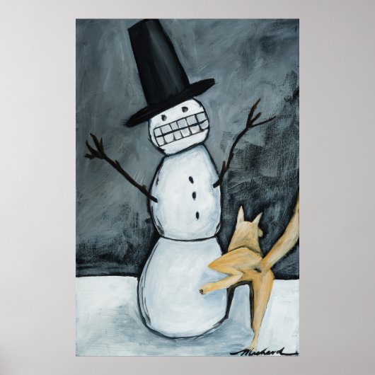 Poster Snowman and dog (Devant)