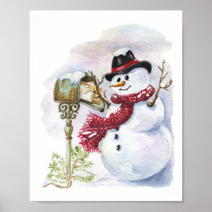 Poster Snowman Aquarelle hiver Découpage de Noël