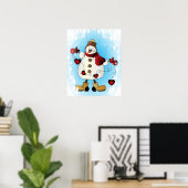 Poster Snowman aux Coeurs rouges de Noël (Bureau à domicile)