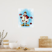 Poster Snowman aux Coeurs rouges de Noël (Cuisine)