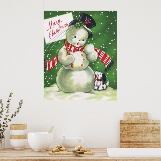 Poster Snowman avec chien (Cuisine)