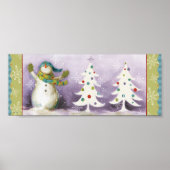 Poster Snowman avec des mitaines d'hiver et des arbres de (Devant)
