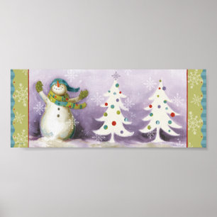 Poster Snowman avec des mitaines d'hiver et des arbres de