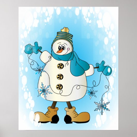 Poster Snowman avec Flèches de neige de Noël bleues (Devant)