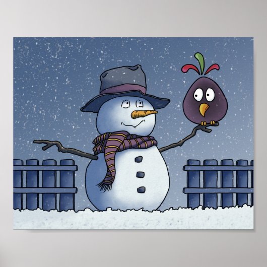 Poster Snowman avec oiseau (Devant)