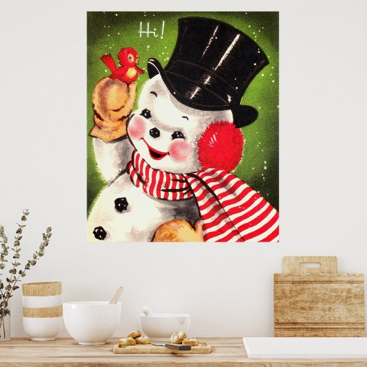 Poster Snowman avec oiseau (Cuisine)