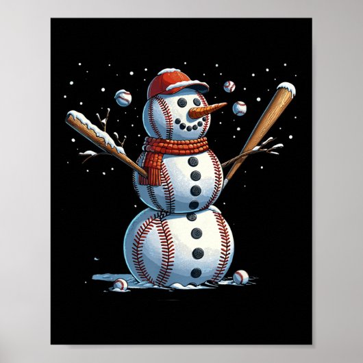 Poster Snowman Baseball Christmas Winter (Devant)